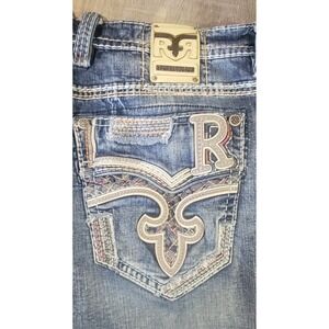 Rock Revival Men's 40x30 Jakube Relaxed‎ Taper Fit Distressed Thick Stitch Jeans
